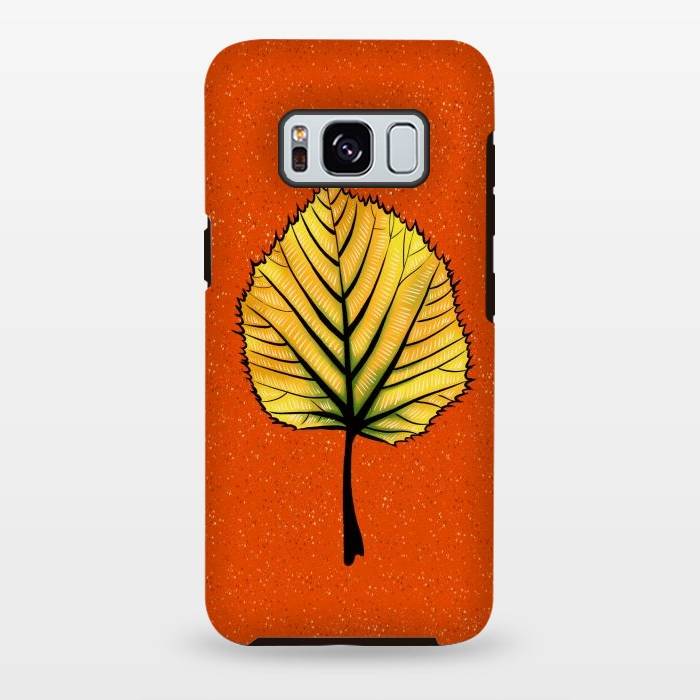 Galaxy S8 plus StrongFit Yellow Linden Leaf On Orange | Decorative Botanical Art by Boriana Giormova
