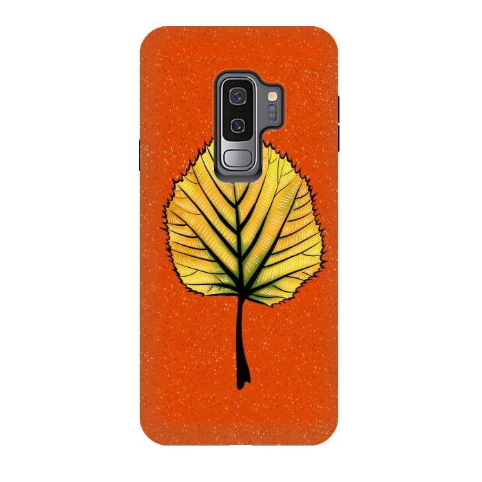 Galaxy S9 plus StrongFit Yellow Linden Leaf On Orange | Decorative Botanical Art by Boriana Giormova
