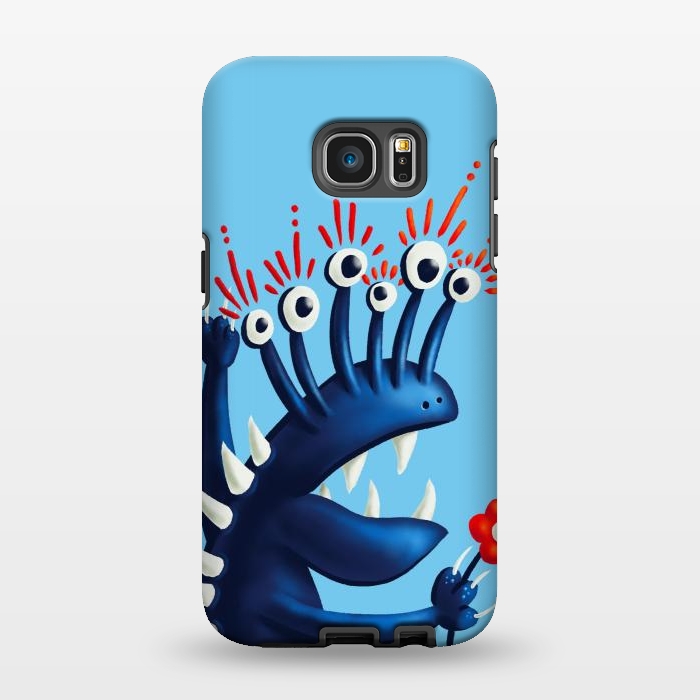 Galaxy S7 EDGE StrongFit Funny Monster In Blue With Flower by Boriana Giormova