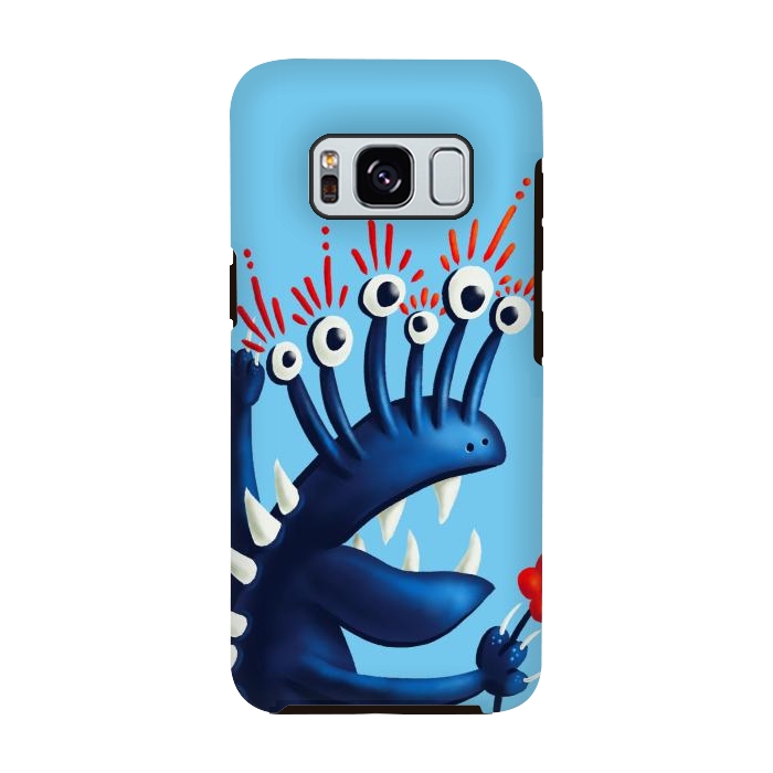 Galaxy S8 StrongFit Funny Monster In Blue With Flower by Boriana Giormova