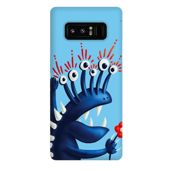 Galaxy Note 8 StrongFit Funny Monster In Blue With Flower by Boriana Giormova