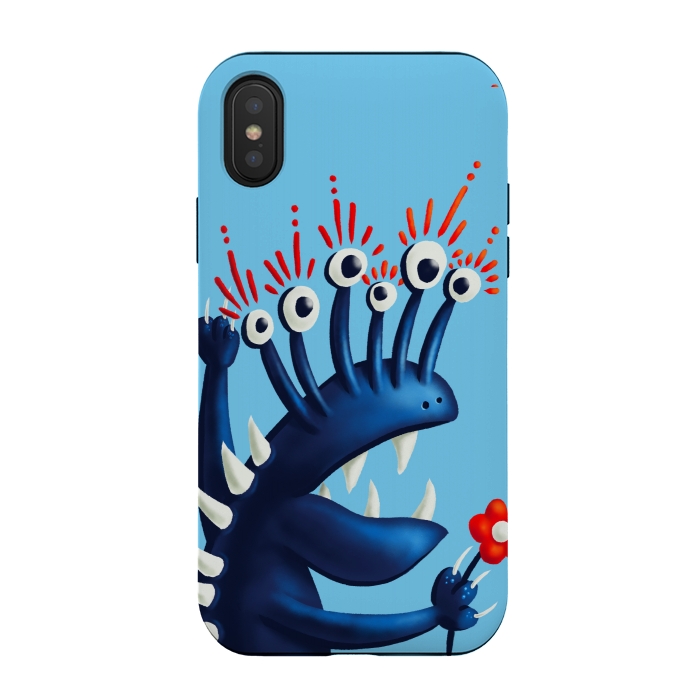 iPhone Xs / X StrongFit Funny Monster In Blue With Flower by Boriana Giormova