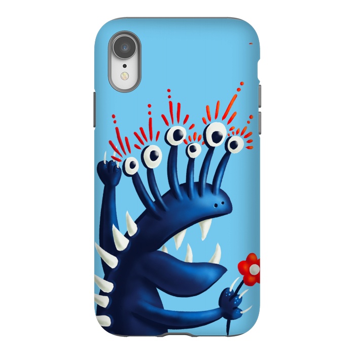 iPhone Xr StrongFit Funny Monster In Blue With Flower by Boriana Giormova