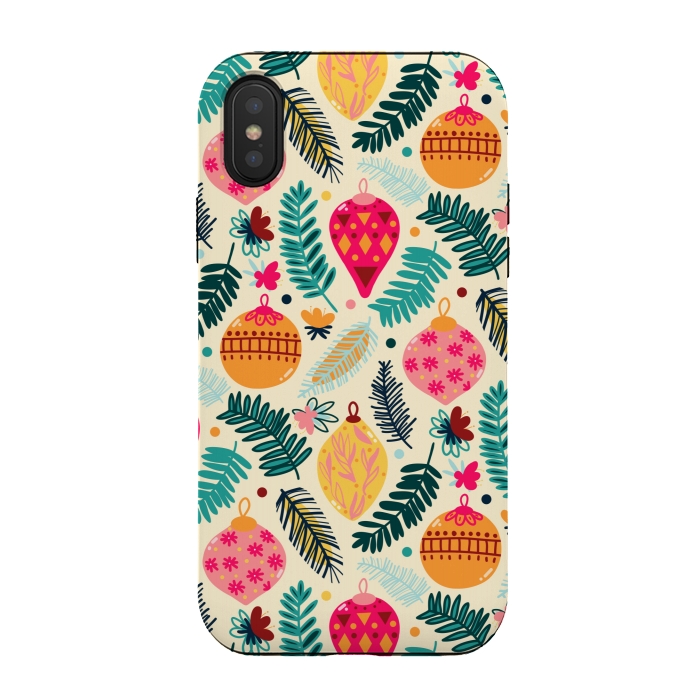 iPhone Xs / X StrongFit Colorful Christmas - Cream  by Tigatiga