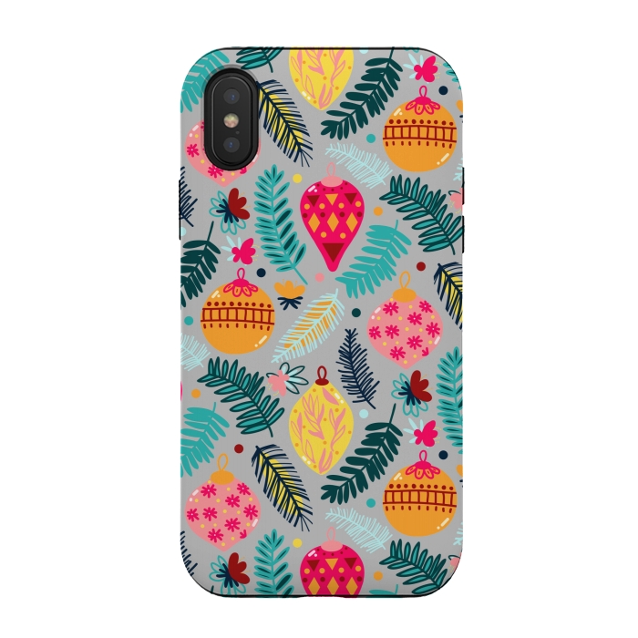 iPhone Xs / X StrongFit Colorful Christmas - Grey  by Tigatiga