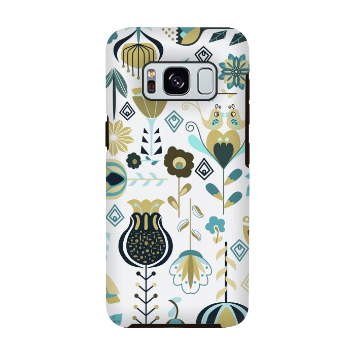 Galaxy S8 StrongFit Scandinavian Flowers in Blue and Green by Paula Ohreen