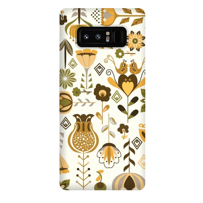 Galaxy Note 8 StrongFit Scandinavian Flowers in Mustard and Green by Paula Ohreen