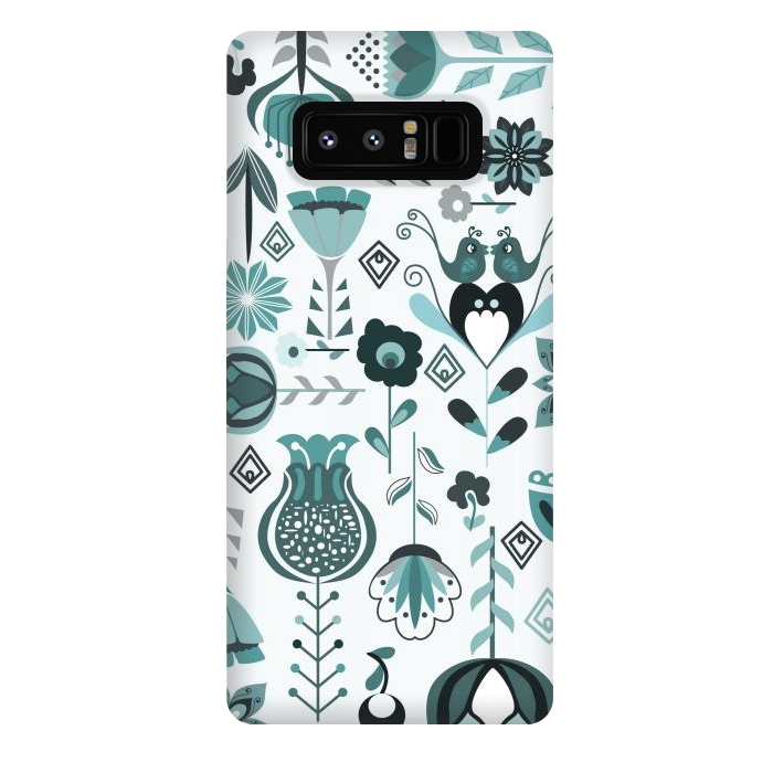 Galaxy Note 8 StrongFit Scandinavian Flowers in Blue and Grey by Paula Ohreen