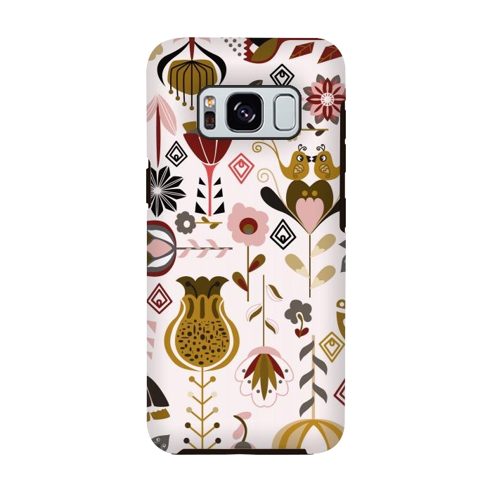 Galaxy S8 StrongFit Scandinavian Flowers in Mustard and Pink by Paula Ohreen