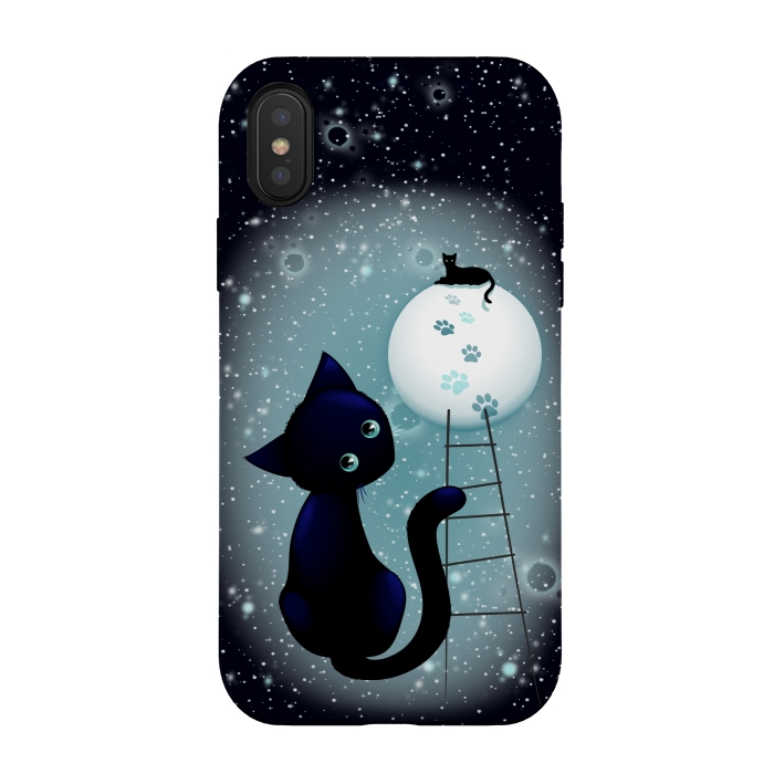 iPhone Xs / X StrongFit Blue Kitty Dream on the Moon by BluedarkArt