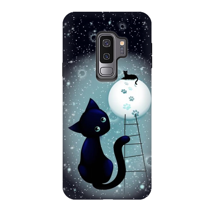 Galaxy S9 plus StrongFit Blue Kitty Dream on the Moon by BluedarkArt
