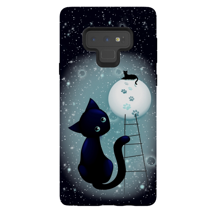Galaxy Note 9 StrongFit Blue Kitty Dream on the Moon by BluedarkArt