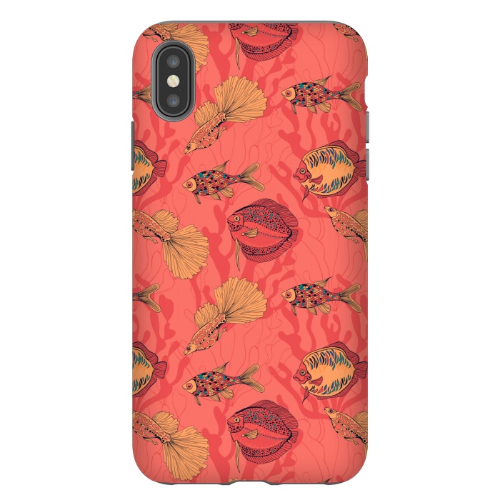 iPhone Xs Max StrongFit Fishes on living coral background by Katerina Kirilova