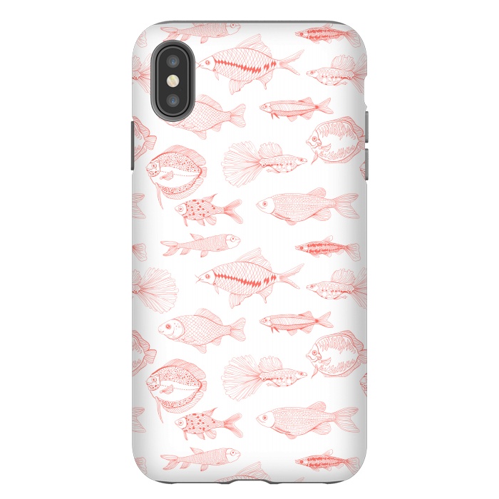 iPhone Xs Max StrongFit Fishes in living coral color, hand drawn pattern by Katerina Kirilova