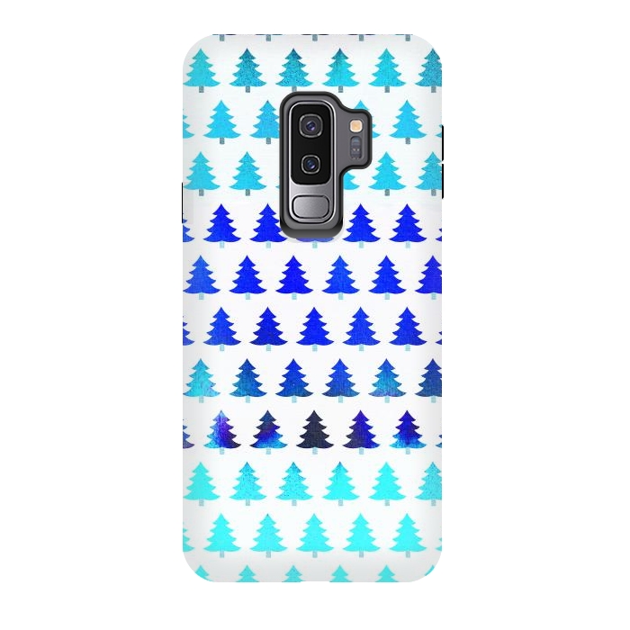 Galaxy S9 plus StrongFit Blue pine trees pattern - Christmas sweater by Oana 