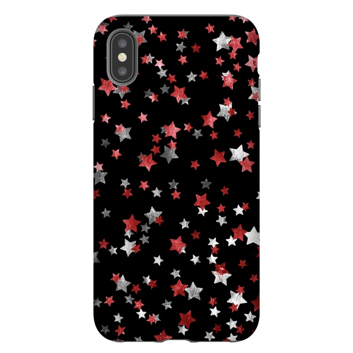 iPhone Xs Max StrongFit Metallic silver copper party stars on black by Oana 