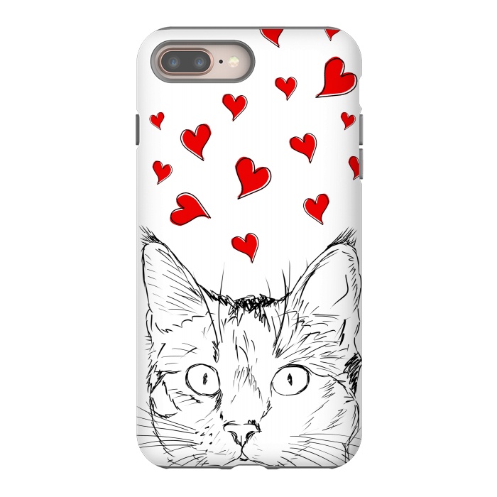iPhone 7 plus StrongFit Cute line art cat and red hearts by Oana 
