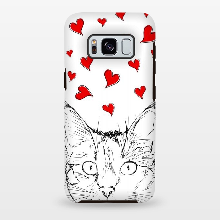 Galaxy S8 plus StrongFit Cute line art cat and red hearts by Oana 