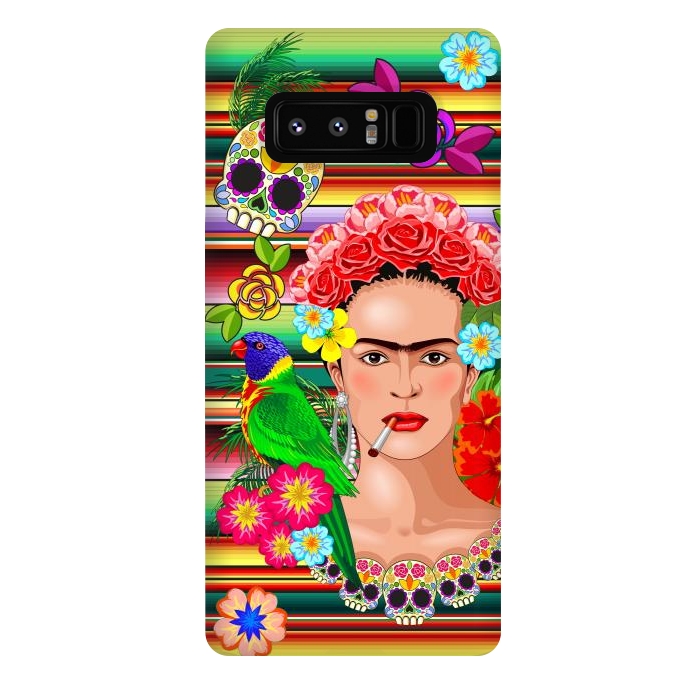 Galaxy Note 8 StrongFit Frida Kahlo Floral Exotic Portrait  by BluedarkArt
