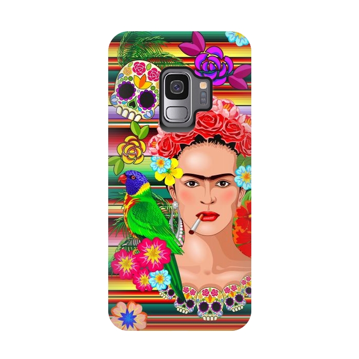 Galaxy S9 StrongFit Frida Kahlo Floral Exotic Portrait  by BluedarkArt