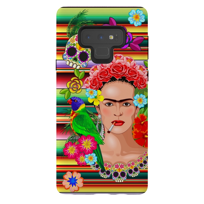 Galaxy Note 9 StrongFit Frida Kahlo Floral Exotic Portrait  by BluedarkArt