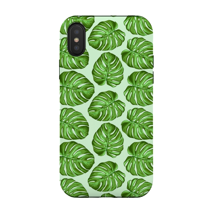 iPhone Xs / X StrongFit Monstera Tropical Leaves Seamless Textile Patten  by BluedarkArt