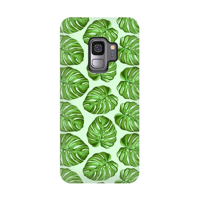Galaxy S9 StrongFit Monstera Tropical Leaves Seamless Textile Patten  by BluedarkArt