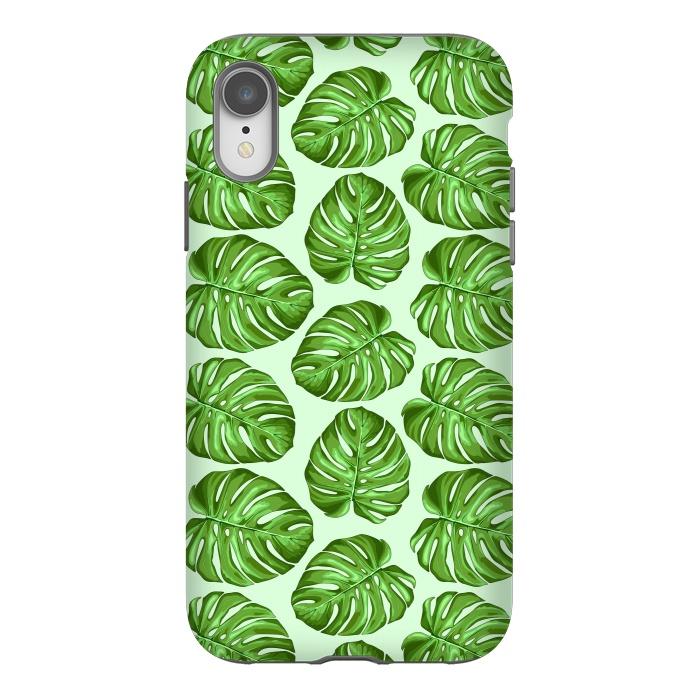 iPhone Xr StrongFit Monstera Tropical Leaves Seamless Textile Patten  by BluedarkArt