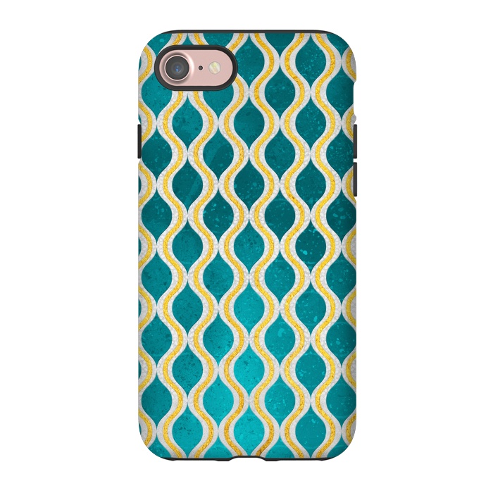 iPhone 7 StrongFit Gold - Turquoise pattern I by Art Design Works
