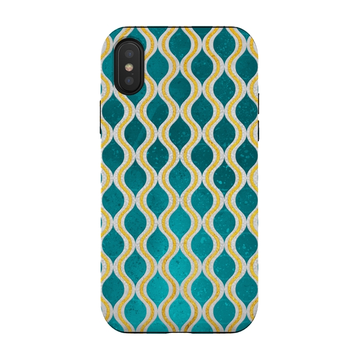 iPhone Xs / X StrongFit Gold - Turquoise pattern I by Art Design Works