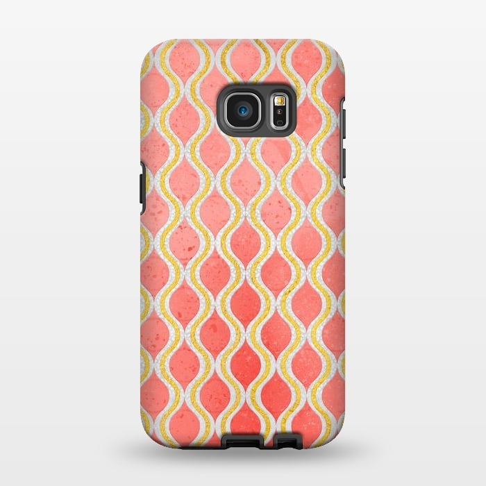 Galaxy S7 EDGE StrongFit Gold - Living Coral Pattern I by Art Design Works
