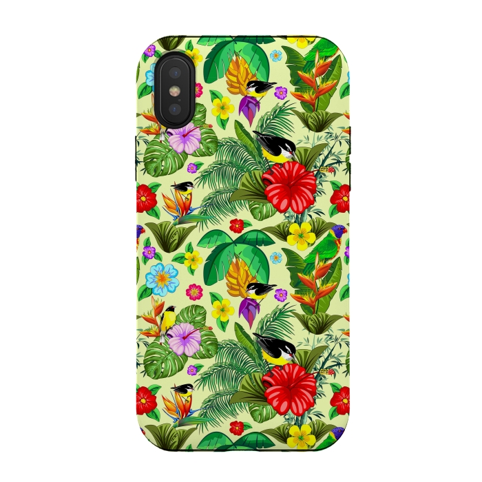 iPhone Xs / X StrongFit Birds and Nature Floral Exotic Seamless Pattern by BluedarkArt