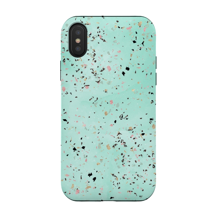 iPhone Xs / X StrongFit Mint and gold marble terrazzo design Confetti  by InovArts