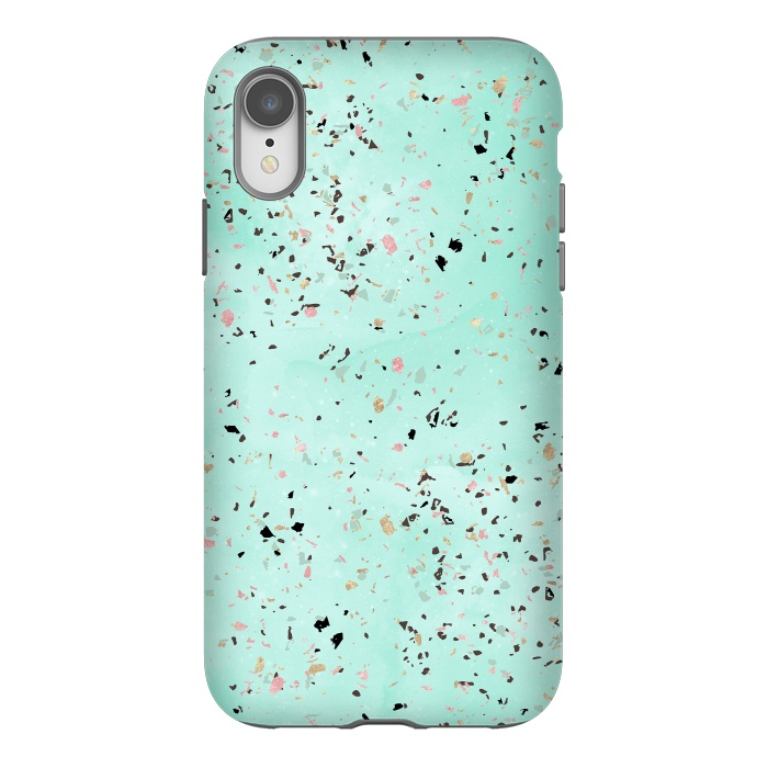 iPhone Xr StrongFit Mint and gold marble terrazzo design Confetti  by InovArts