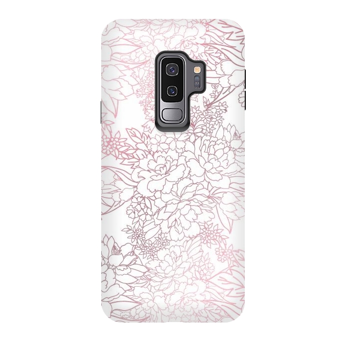 Galaxy S9 plus StrongFit Elegant floral rose gold strokes doodles design by InovArts