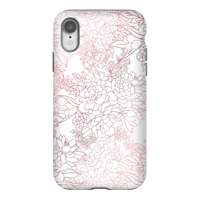 iPhone Xr StrongFit Elegant floral rose gold strokes doodles design by InovArts