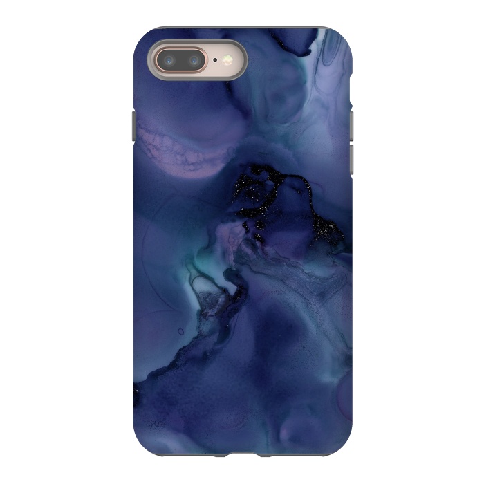 iPhone 7 plus StrongFit Black Glitter Veins on Blue Ink Marble by  Utart