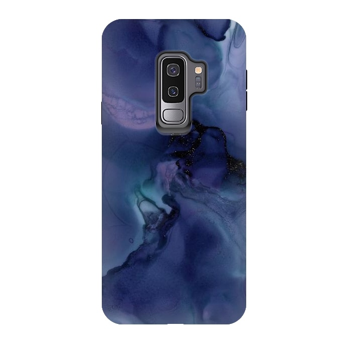 Galaxy S9 plus StrongFit Black Glitter Veins on Blue Ink Marble by  Utart