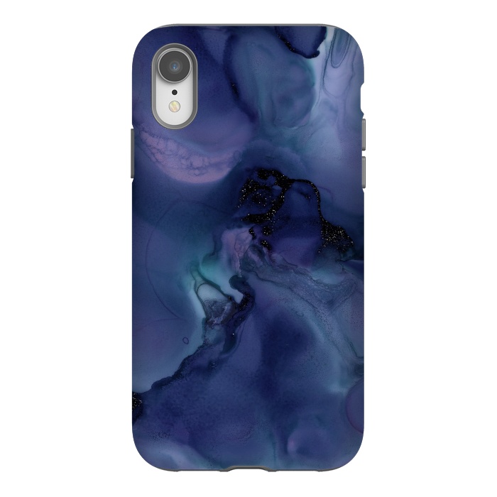 iPhone Xr StrongFit Black Glitter Veins on Blue Ink Marble by  Utart