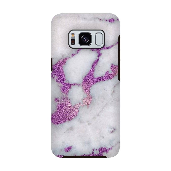 Galaxy S8 StrongFit Purple Glitter Veins on Gray Marble by  Utart