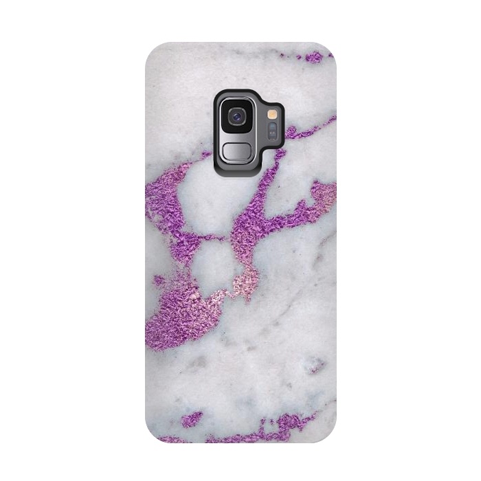 Galaxy S9 StrongFit Purple Glitter Veins on Gray Marble by  Utart
