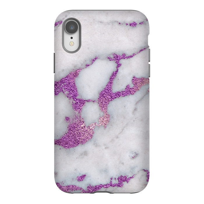 iPhone Xr StrongFit Purple Glitter Veins on Gray Marble by  Utart