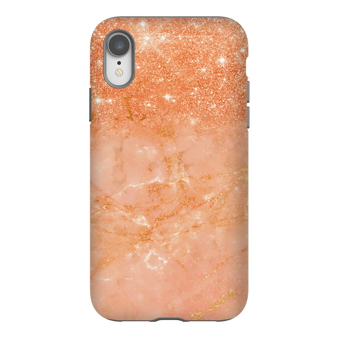 iPhone Xr StrongFit Living Coral Glitter and Veins on marble by  Utart