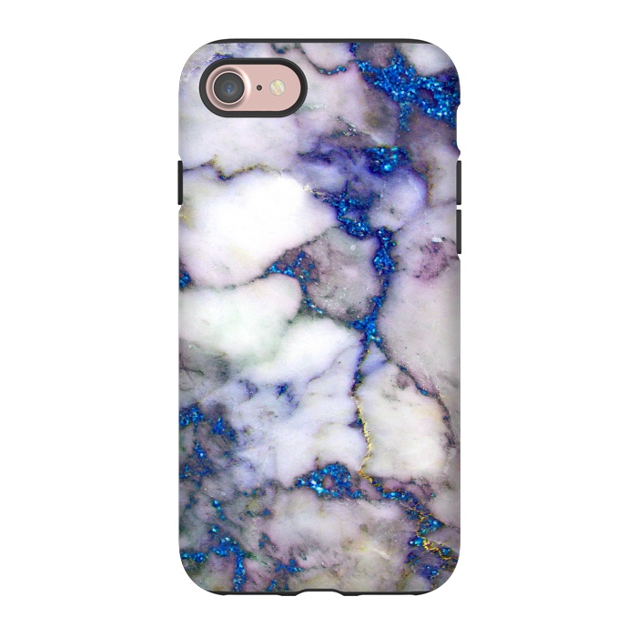 iPhone 7 StrongFit Blue Glitter Veins on Gray Marble by  Utart