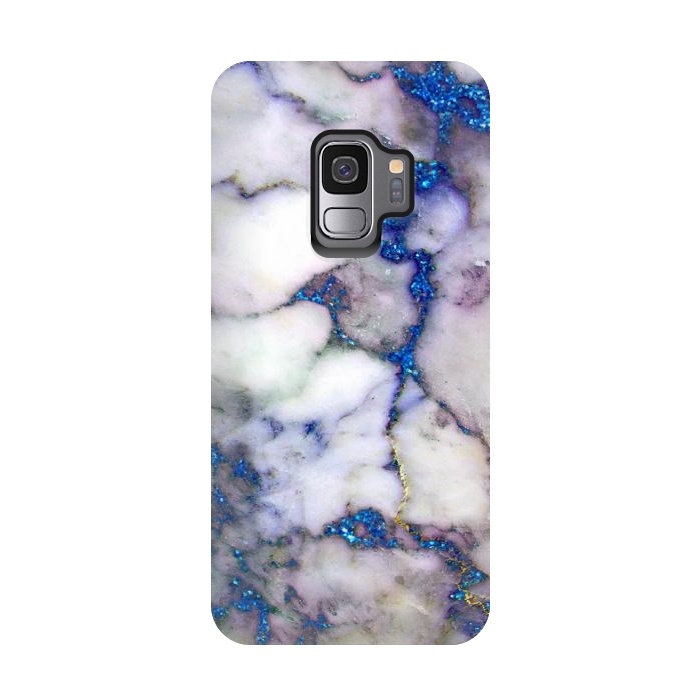 Galaxy S9 StrongFit Blue Glitter Veins on Gray Marble by  Utart