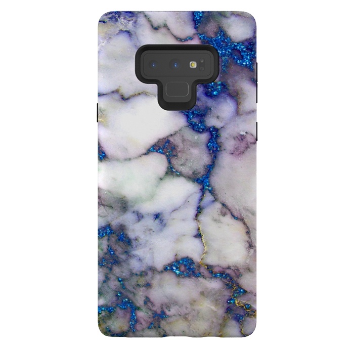 Galaxy Note 9 StrongFit Blue Glitter Veins on Gray Marble by  Utart