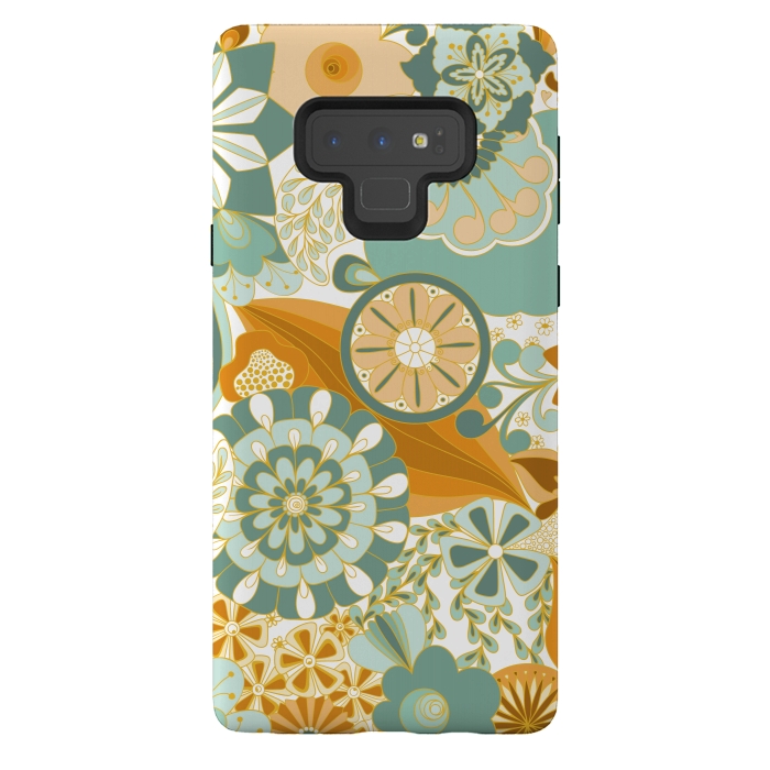 Galaxy Note 9 StrongFit Flowers, Flowers Everywhere - Orange and Green by Paula Ohreen