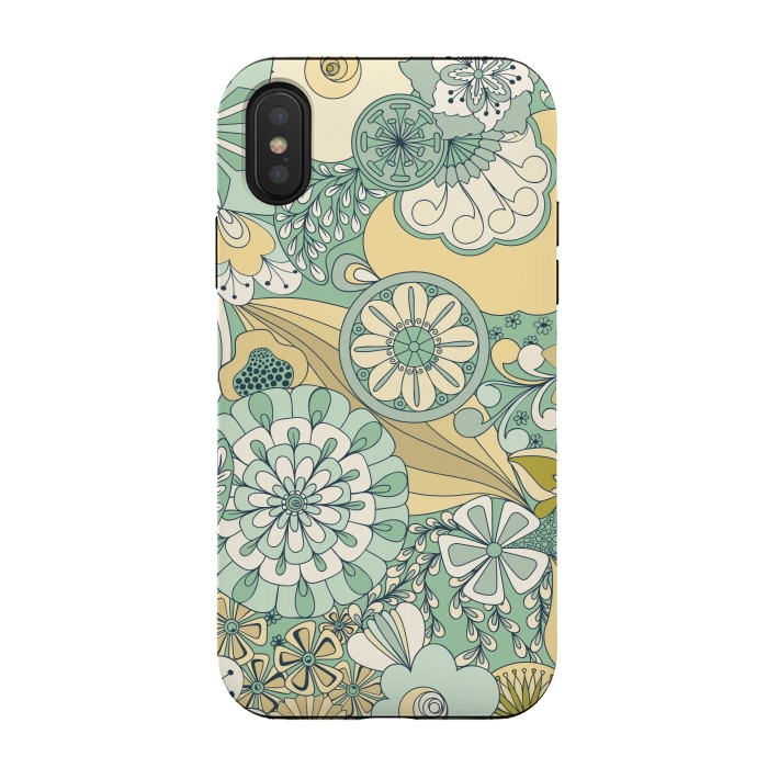 iPhone Xs / X StrongFit Flowers, Flowers Everywhere - Cream and Mint by Paula Ohreen