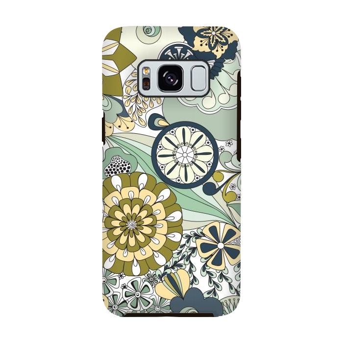 Galaxy S8 StrongFit Flowers, Flowers Everywhere - Navy and Green by Paula Ohreen