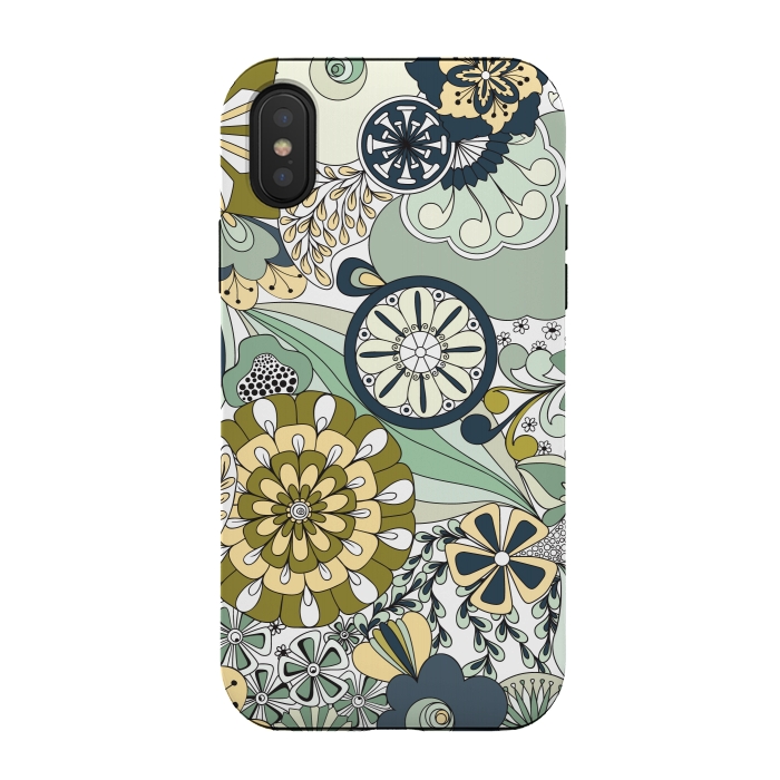 iPhone Xs / X StrongFit Flowers, Flowers Everywhere - Navy and Green by Paula Ohreen